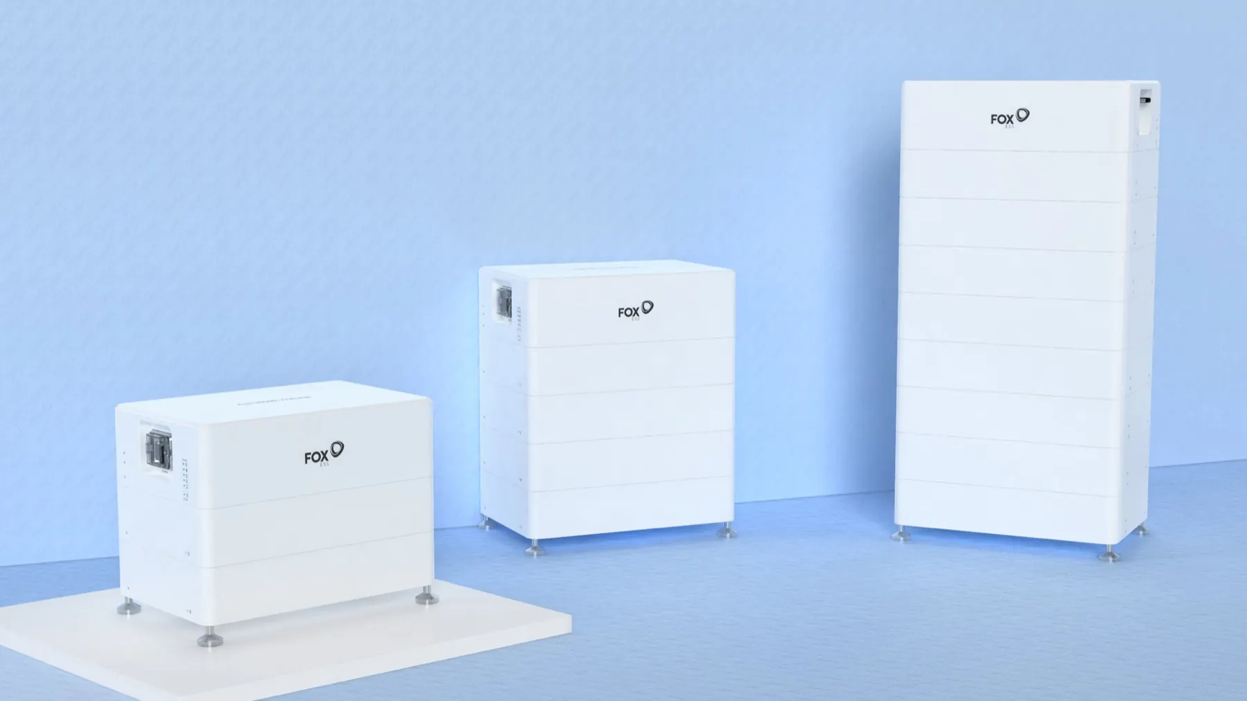 Three Fox home battery storage units, wall- and floor-mounted