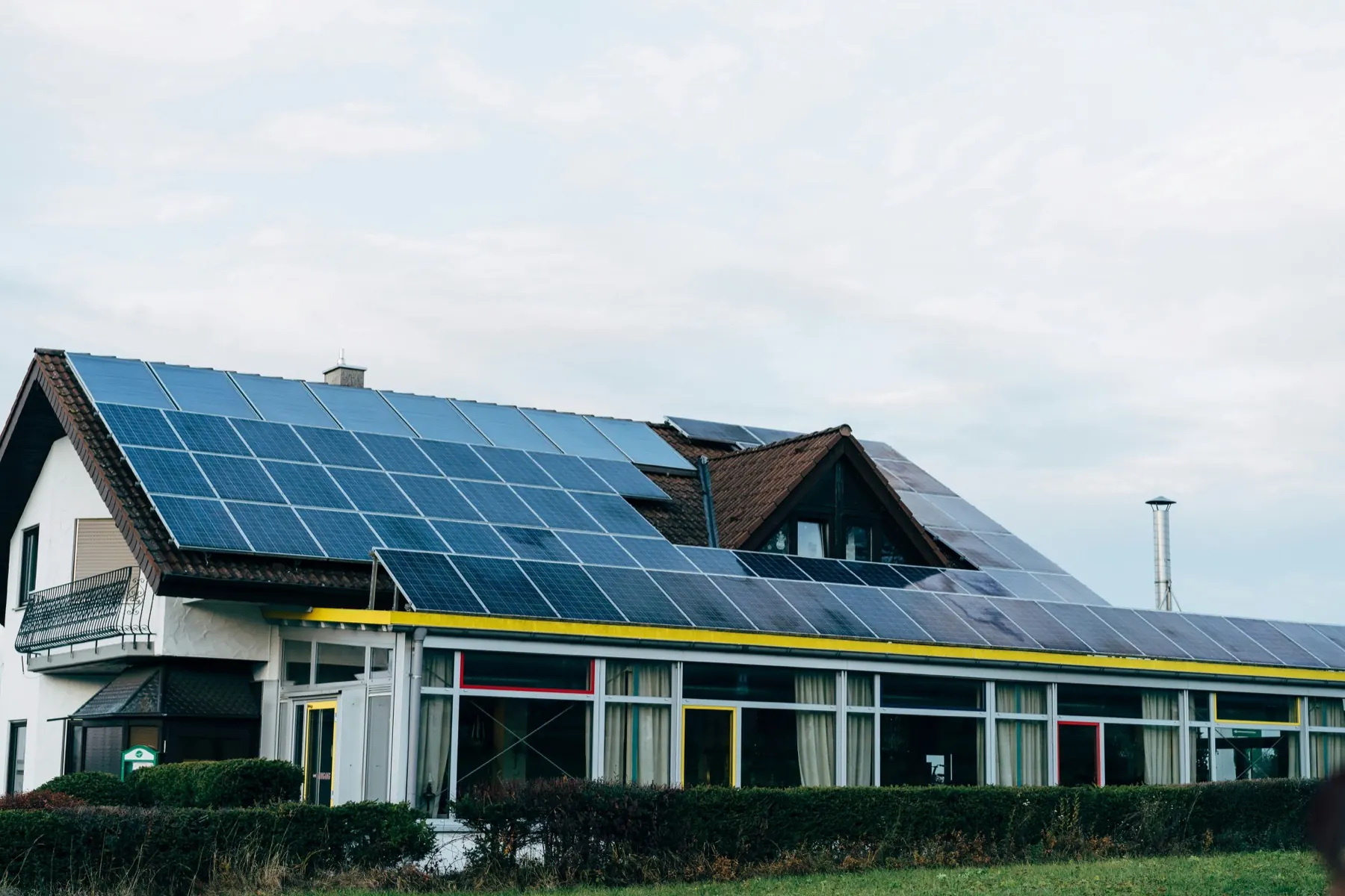 Solar panels covering the roof of a home
